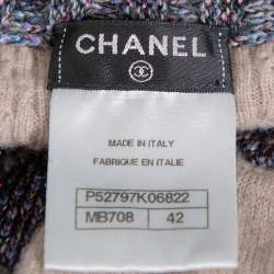 Pre Owned Chanel Beige Silk & Cashmere Contrast Trim Detail Button Front Cardigan L