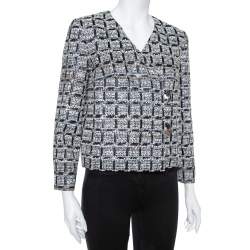 Pre Owned Chanel Black & Silver Boucle Double Breasted Jacket M
