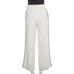 Pre Owned Chanel Cream Knit Side Stripe Detail Wide Leg Trousers M