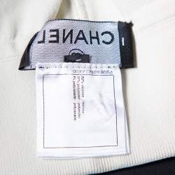 Pre Owned Chanel Cream Knit Side Stripe Detail Wide Leg Trousers M