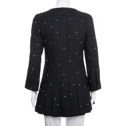 Chanel Black Wool Bead Embellished Pleated Detail Button Front Long Jacket M
