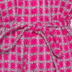 Chanel Pink Tweed Lace Trim Detail Belted Jacket XL 