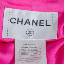 Chanel Pink Tweed Lace Trim Detail Belted Jacket XL 