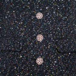 Pre Owned Chanel Black Tweed Sequin Embellished Button Front Jacket XL