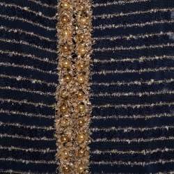 Pre Owned Chanel Navy Blue Knit Bead Embellished Hook Front Vest XL