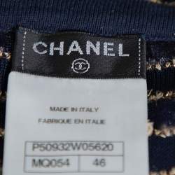 Pre Owned Chanel Navy Blue Knit Bead Embellished Hook Front Vest XL