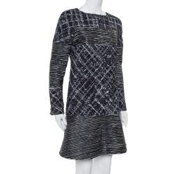 Chanel Black Tweed & Leather Sequin Embellished Paneled Mini Dress M