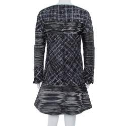 Chanel Black Tweed & Leather Sequin Embellished Paneled Mini Dress M