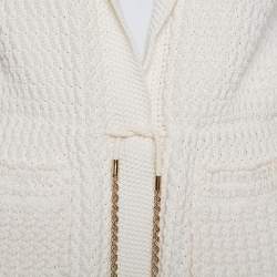 Chanel Cream Chunky Knit Front Tie Detail Vintage Cardigan M