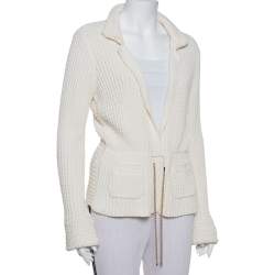 Chanel Cream Chunky Knit Front Tie Detail Vintage Cardigan M