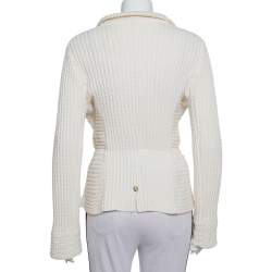 Chanel Cream Chunky Knit Front Tie Detail Vintage Cardigan M