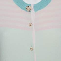 Pre Owned Chanel Green & Pink Cashmere Heart Button Detail Cardigan M