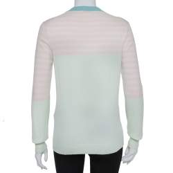Pre Owned Chanel Green & Pink Cashmere Heart Button Detail Cardigan M
