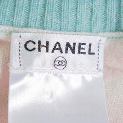 Pre Owned Chanel Green & Pink Cashmere Heart Button Detail Cardigan M