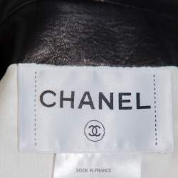 Chanel Silver Leather Contrast Trim Detail Jacket M