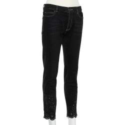Pre Owned Chanel Black Denim Crochet Hem Detail Fitted Jeans M