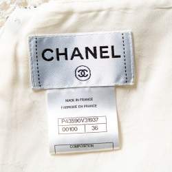 Pre Owned Chanel White Lurex Tweed Contrast Trim Detail Sleeveless Mini Dress S