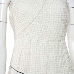 Pre Owned Chanel White Lurex Tweed Contrast Trim Detail Sleeveless Mini Dress S