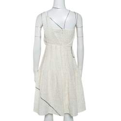 Pre Owned Chanel White Lurex Tweed Contrast Trim Detail Sleeveless Mini Dress S