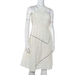 Pre Owned Chanel White Lurex Tweed Contrast Trim Detail Sleeveless Mini Dress S
