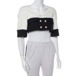 Chanel Monochrome Tweed Double Breasted Cropped Jacket M