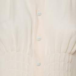Pre Owned Chanel Cream Silk Smocked Detail Button Front Shirt S