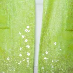 Chanel Boutique Lime Green Sequin Embellished Velvet Open Front Cropped Jacket M