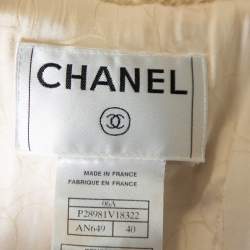 Pre Owned Chanel Cream Tweed Contrast Trim Detail Button Front Aztec Jacket M
