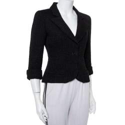 Pre Owned Chanel Black Lurex tweed Button Front Cropped Blazer S
