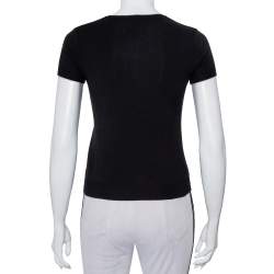 Pre Owned تي شيرت شانيل تريكو صوف أسود بأكمام قصيرة برقبة مستديرة مقاس صغير - سمول