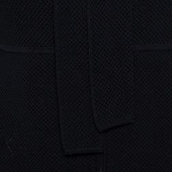 Pre Owned Chanel Black Perforated Knit Neck Tie Detail Zip Front Dress M