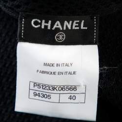 Pre Owned Chanel Black Perforated Knit Neck Tie Detail Zip Front Dress M