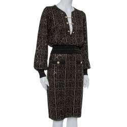 Chanel Black Lurex Knit Stone & Sequin Embellished Crop Top & Skirt Set M