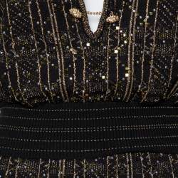 Chanel Black Lurex Knit Stone & Sequin Embellished Crop Top & Skirt Set M