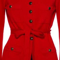 Pre Owned Chanel Red Cashmere & Wool Bell Sleeve Belted Sweater S