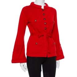 Pre Owned Chanel Red Cashmere & Wool Bell Sleeve Belted Sweater S