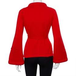 Pre Owned Chanel Red Cashmere & Wool Bell Sleeve Belted Sweater S