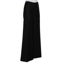 Pre Owned Chanel Black Wool Wide Leg Trousers M