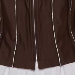 Chanel Brown Knit Paneled Zip Front Cropped Jacket L