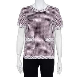 Pre Owned Chanel Multicolor Patterned Knit Short Sleeve Crewneck Sweater M