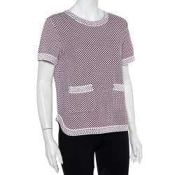 Pre Owned Chanel Multicolor Patterned Knit Short Sleeve Crewneck Sweater M