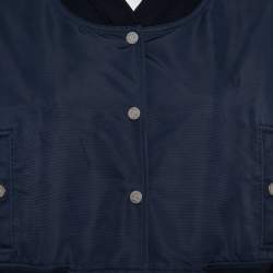 Pre Owned Chanel Navy Blue Synthetic Button Front Cropped Jacket M