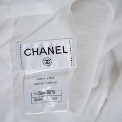 Pre Owned Chanel White Cotton Scalloped Overlay Detail Top M