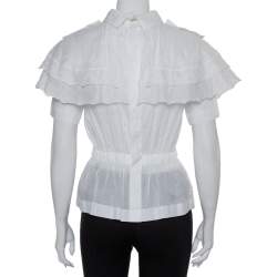 Pre Owned Chanel White Cotton Scalloped Overlay Detail Top M