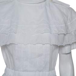 Pre Owned Chanel White Cotton Scalloped Overlay Detail Top M