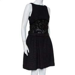 مملوكة مسبقًا Chanel Black Wool & Lace Trim Sleeveless Mini Dress M