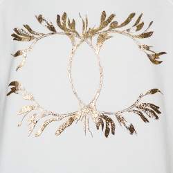 Pre Owned Chanel White Cotton Metallic Logo Detail Round Neck T-Shirt L