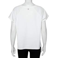 Pre Owned Chanel White Cotton Metallic Logo Detail Round Neck T-Shirt L