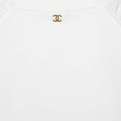 Pre Owned Chanel White Cotton Metallic Logo Detail Round Neck T-Shirt L