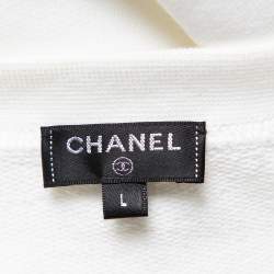 Pre Owned Chanel White Cotton Metallic Logo Detail Round Neck T-Shirt L